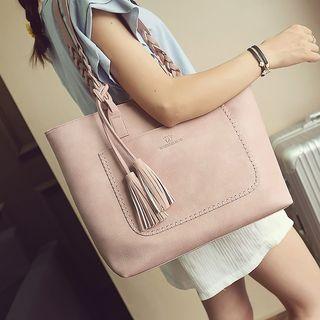 Tasseled Woven Tote Bag