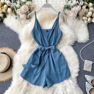 V-neck Sleeveless Lace-up Strap Jumpsuit