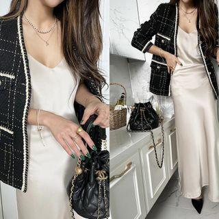 V-neck Flap Tweed Jacket