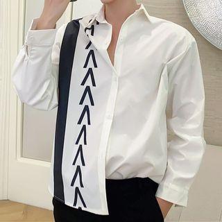 Color Panel Printed Long-sleeve Shirt
