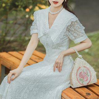 Short-sleeve Collar Lace A-line Dress