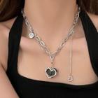 Pixelated Heart Rhinestone Pendant Alloy Necklace Silver - One Size