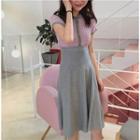 Color-block Slim-fit Short-sleeve Polo-shirt / Plain High-waist Skirt
