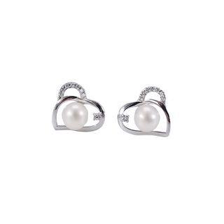 Sterling Silver Simple Fashion Heart-shaped White Freshwater Pearl Stud Earrings Silver - One Size