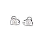 Sterling Silver Simple Fashion Heart-shaped White Freshwater Pearl Stud Earrings Silver - One Size