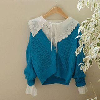 Eyelet-collar Embossed Blouse