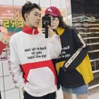 Couple Matching Color Block Lettering Half Zip Pullover