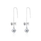 Simple Bow Earrings With White Austrian Element Crystal Silver - One Size