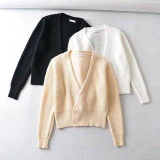 Long-sleeve V-neck Cable-knit Cardigan