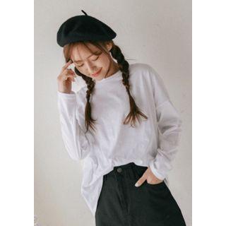 Drop-shoulder Button-back T-shirt