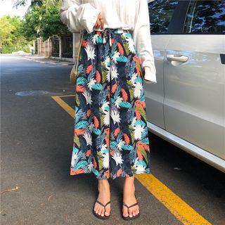 Plain Long-sleeve T-shirt / Printed Wide Leg Pants