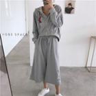 Set: Embroidered Hooded Zip Jacket + Sweatpants Set - Gray - One Size