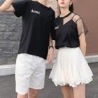 Couple Matching Short-sleeve Lettering T-shirt / Mini Skirt / Shorts