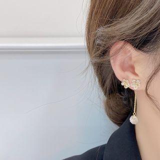 Flower Rhinestone Dangle Earring 1 Pair - Silver Stud - Gold - One Size