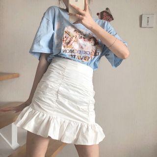 Short-sleeve Printed T-shirt / Plain Mermaid Mini Skirt