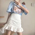 Short-sleeve Printed T-shirt / Plain Mermaid Mini Skirt