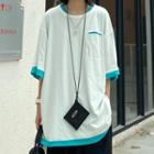 Couple Matching Reversible Short Sleeve Ripped T-shirt White & Blue - One Size