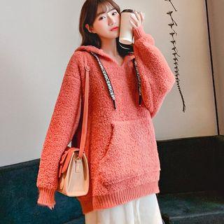Lettering Drawstring Knit Hoodie