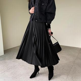 Accordion-pleat Maxi Pleather Skirt Black - One Size