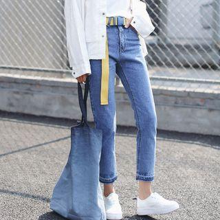 High Waist Fray Hem Jeans