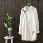 Flower Embroidered Shirt Dress White - One Size