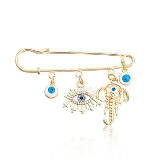 Evil Eye Safety Pin Alloy Brooch Gold - One Size