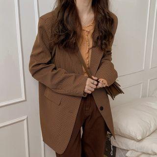 Single Breasted Plaid Blazer Coffee - One Size