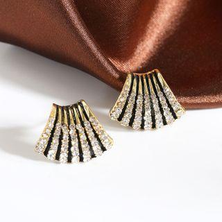 Rhinestone Alloy Earring 1 Pair - Black Stripe - Rhinestone - Silver - One Size