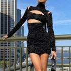 Turtle-neck Cut-out Leopard Dress