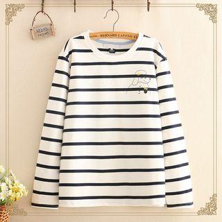 Long-sleeve Striped Dog Print T-shirt