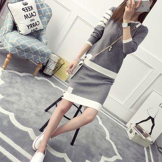 Set: Striped Knit Sweater + Skirt