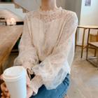 Mesh Panel Lantern-sleeve Lace Top