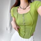 U-neck Stitched Crop Henley In 6 Colors