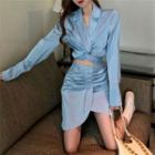 Long-sleeve Twisted Shirt / High-waist Asymmetric Ruffled Skirt