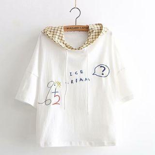 Short-sleeve Lettering Hoodie White - One Size