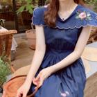 Sleeveless Scallop-trim Embroidered-detail Dress