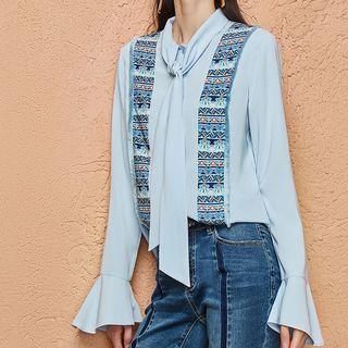 Embroidered Panel Cut Out Back Blouse