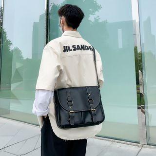 Faux Leather Buckled Messenger Bag