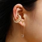 Set: Rhinestone Pin Earring + Beaded Clip-on Earring Set Of 2 - Gold - One Size
