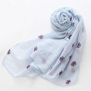 Floral Print Striped Linen Blend Scarf