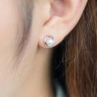 Freshwater Pearl Circle 925 Sterling Silver Stud Earring White Faux Pearl - Silver - One Size