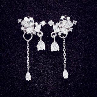 925 Sterling Silver Rhinestone Dangle Earring 1 Pair - Earrings - Back - Sme - One Size