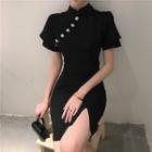 Short-sleeve Embellished Bodycon Mini Qipao Dress