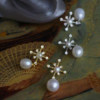 Faux Pearl Cross Stud Earring
