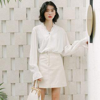 Ruffle Plain Long-sleeve Top