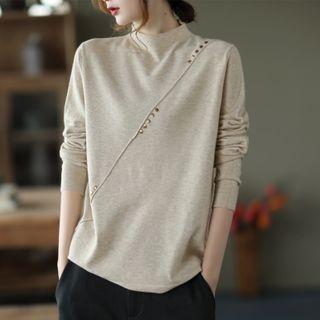 Long-sleeve Rivet Mock-neck Top
