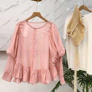 Plain Button Long-sleeve Top