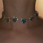 Heart Rhinestone Alloy Choker Green & Pink & Yellow Rhinestone - Black - One Size