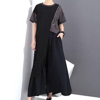 Short-sleeve Midi T-shirt Dress Black - One Size