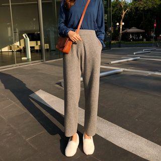 Knit Wide-leg Pants Gray - One Size